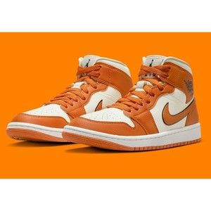 Nike Air Jordan 1 Mid SE Sport Spice Orange/White DV1302-100 Wmns Casual Shoes.